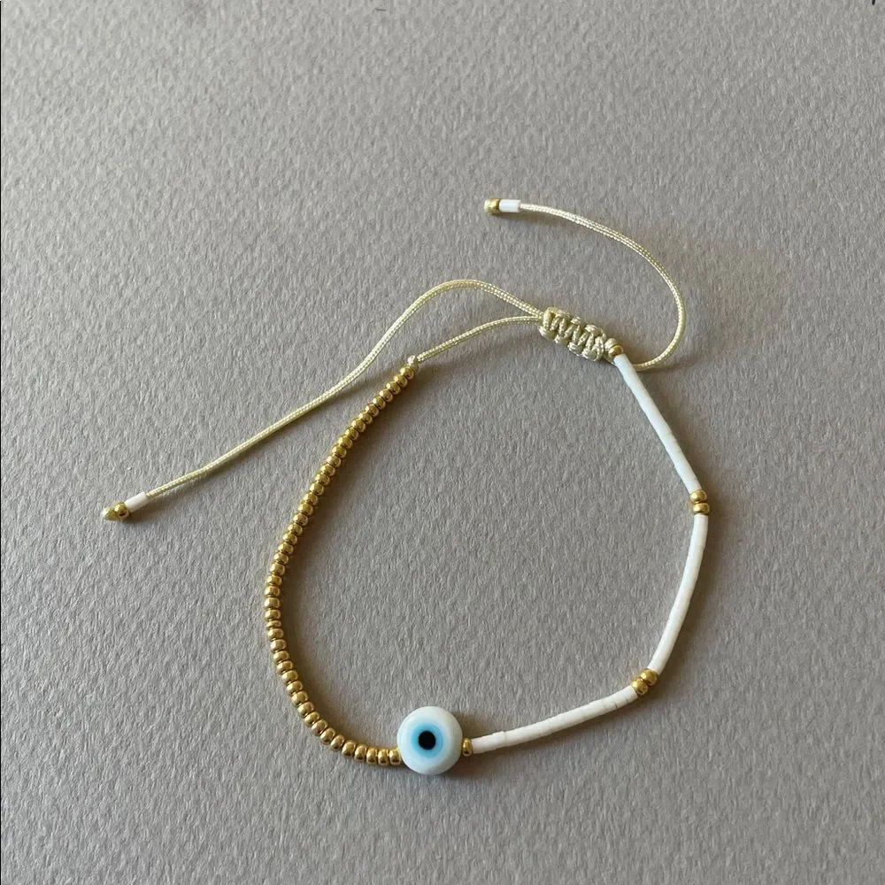 White Evil Eye Beaded Bracelet N1293